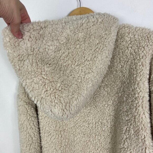 Nordstrom Zella Sherpa Fleece‎ Pullover Hoodie Size XL Beige Cream Sweater Hood - Picture 9 of 11